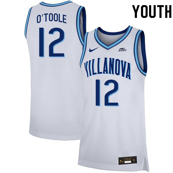 Youth #12 Collin O'Toole Willanova Wildcats College 2022-23 Basketball Stitched Jerseys Sale-White